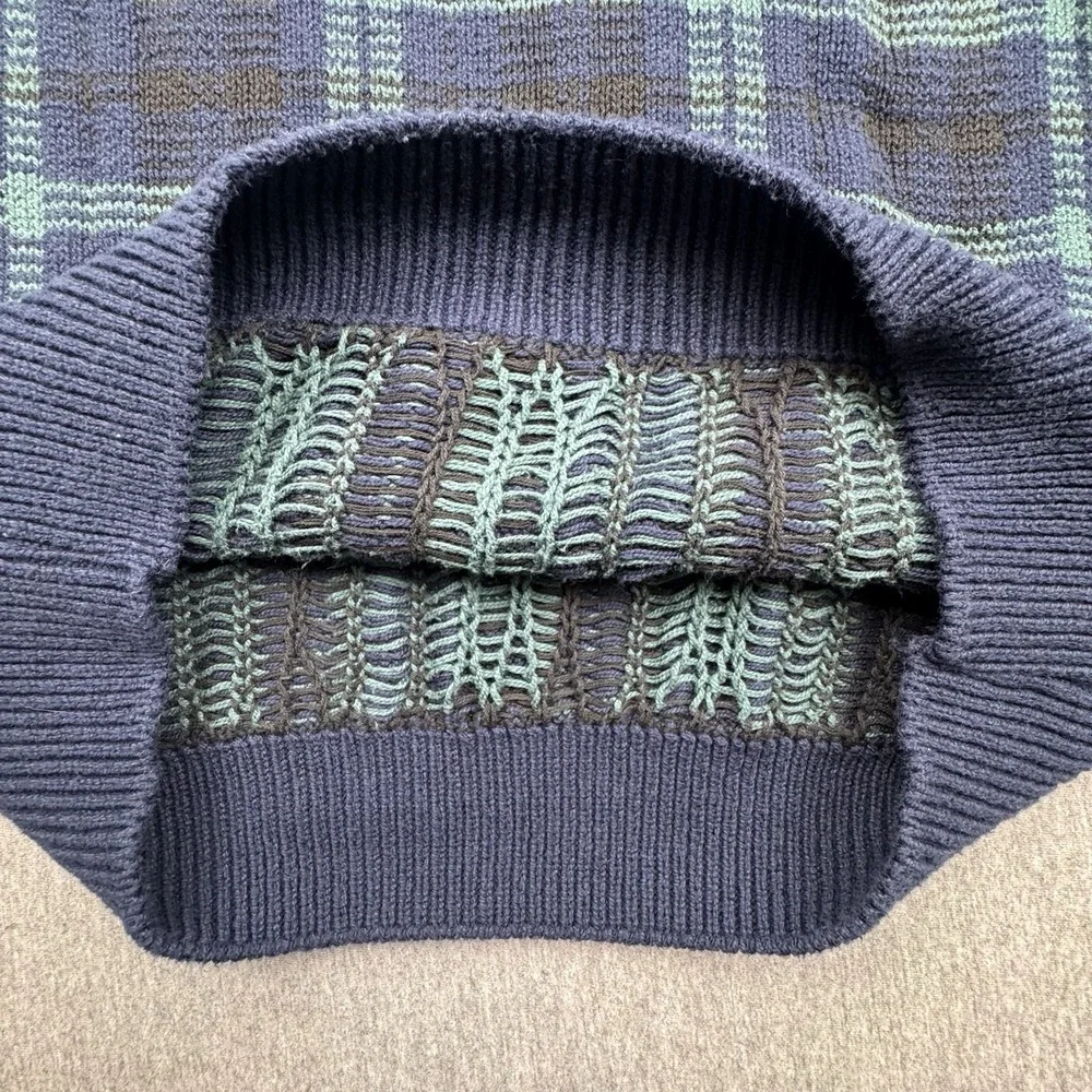 Old Glory Sweater Green Blue Mens Sz L Heavy Cotton Made in USA Vtg Knit Grandpa